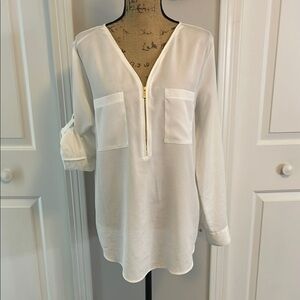 Calvin Klein White Blouse with Gold Zipper